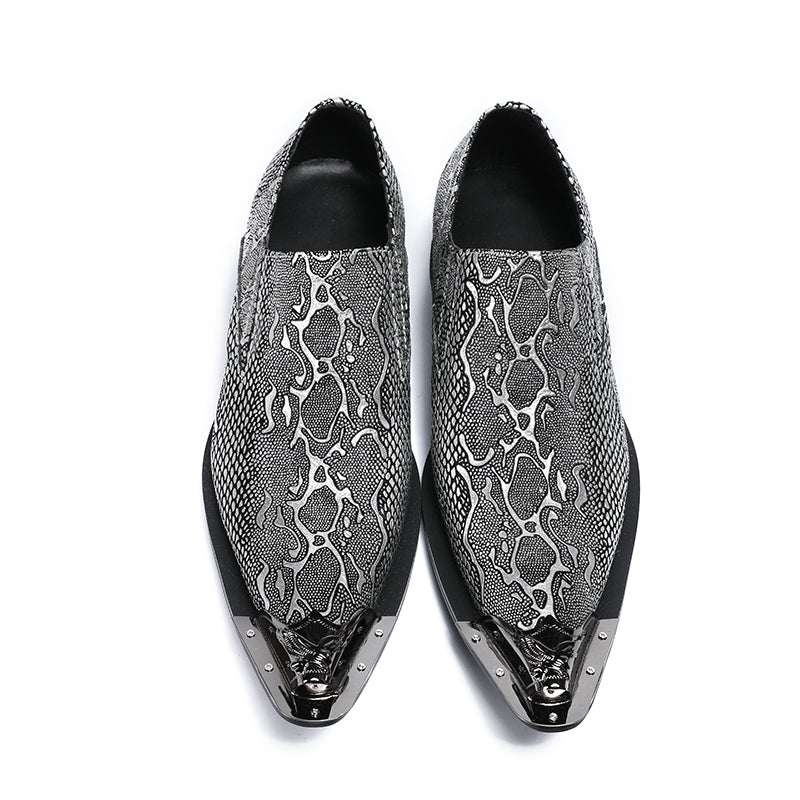 AOMISHOES™  Italian Snake Silver Dress Shoes #8036