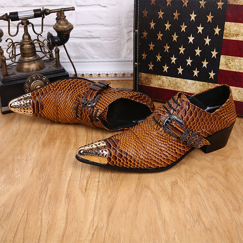 AOMISHOES™  Brown Metal Dress Shoes #8035