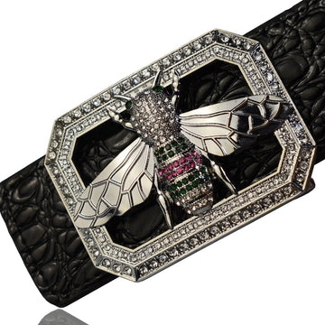 Rhinestone Crocodile Leather Belt B2023